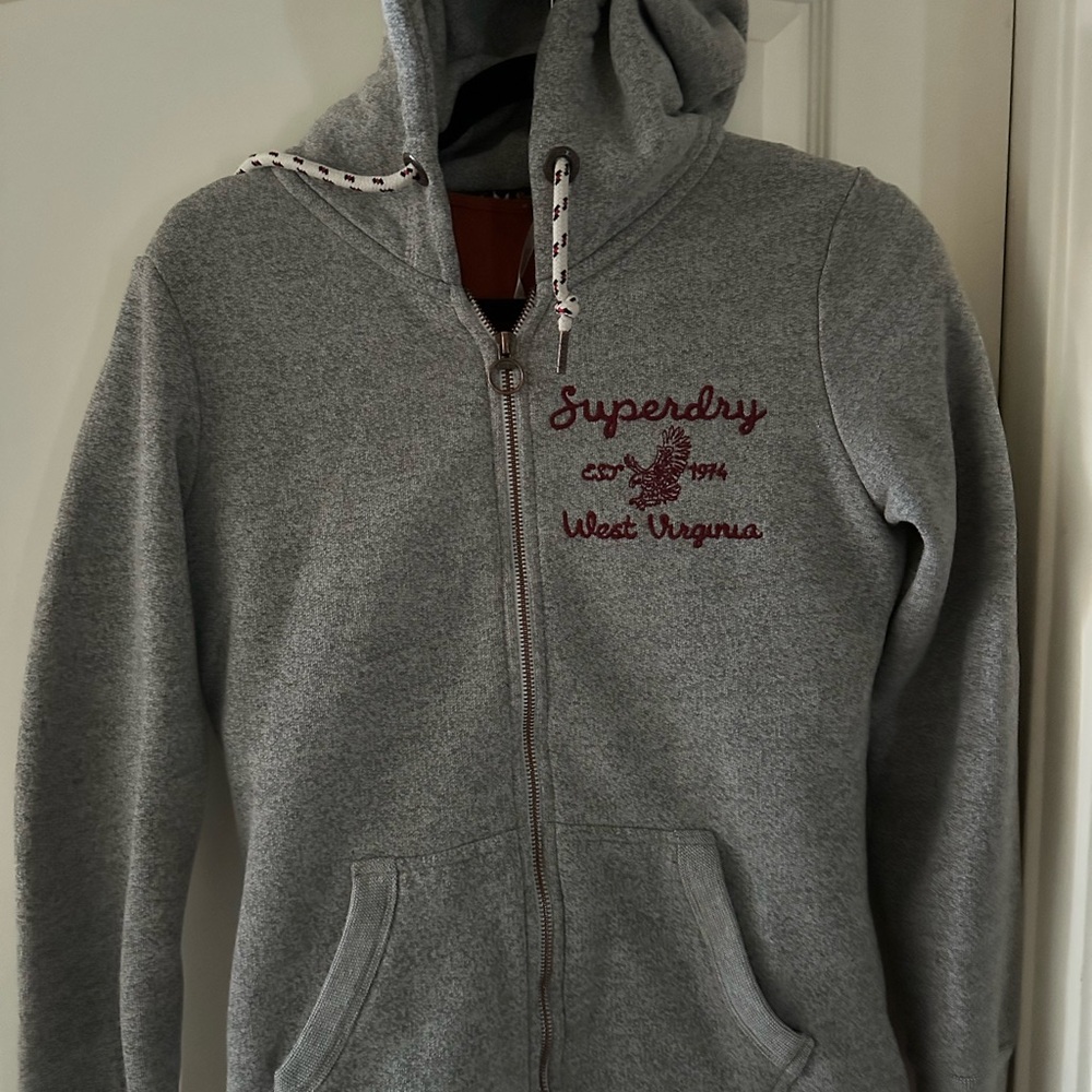 Superdry Heather Gray Sweatshirt with Maroon Embroidery